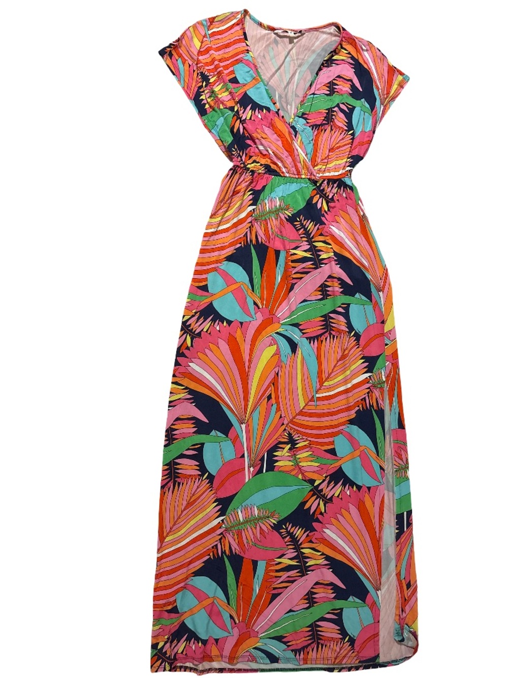 Trina Turk Multicolor Tropical Print Maxi Dress - Pink, Turquoise & Navy